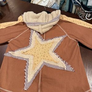 POL “Cinnamon Stick” Brown and Cream Star Sweater